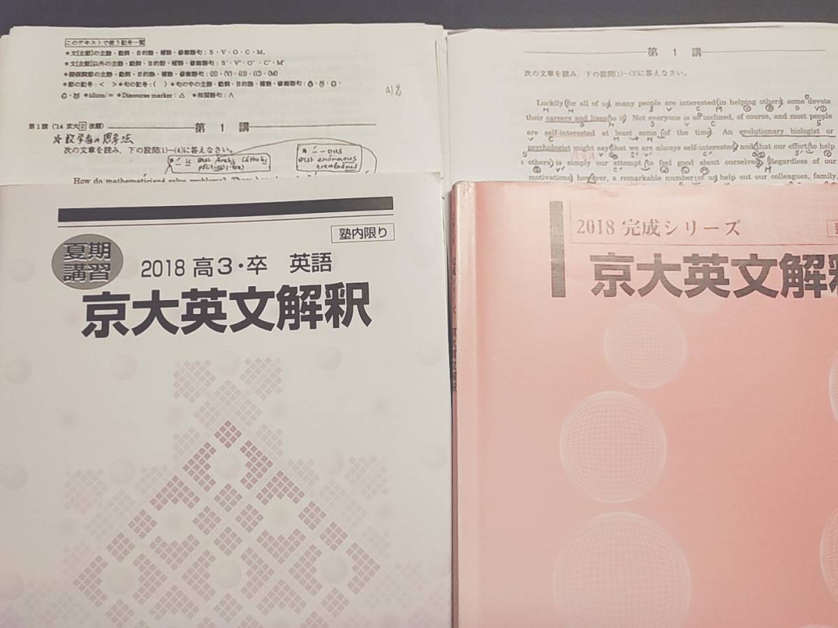 駿台 久山道彦先生 17年夏期 京大英語Ⅰ（英文解釈） テキスト・板書