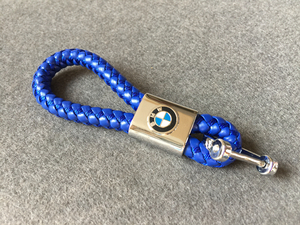 BMW ブルー キーホルダー オシャレ ドライバー付き 編み込み メンズ レディース兼用　車鍵アクセサリー レザー