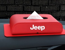 ジープ JEEP 車用ティッシュボックス PUレザー 高級ティッシュケース 磁石開閉 車内収納ケース ロゴ入り 防水 レッド_画像4