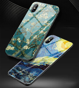 iPhone XS Max ケース スマホケース 背面カバー TPU ガラスケース 油絵風 はな