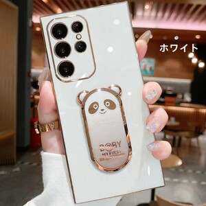 Samsung Galaxy S21 Ultraケース 6.8インチ SC-52Bスマホケース 金メッキ TPUソフト 背面カバー パンダスタンドタイプ かわいい おしゃれな