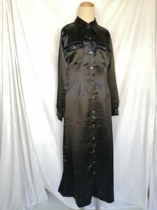 新品未使用 日本製 サテン ロング ワンピース 黒 ブラック ロングドレス パーティードレス 羽織 はおりドレス 光沢生地をたっぷり使用