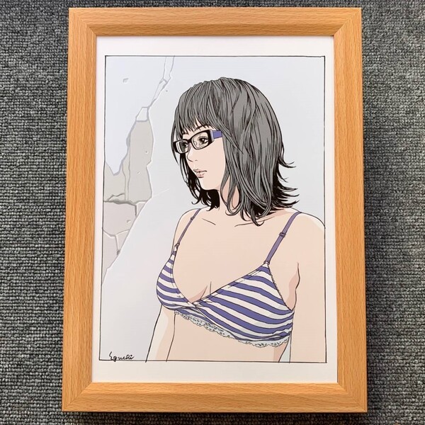 ■江口寿史『ビジョメガネ 2011』B5サイズ 額入り 貴重イラスト 印刷物 ポスター風デザイン 額装品 アートフレーム インテリア 美女