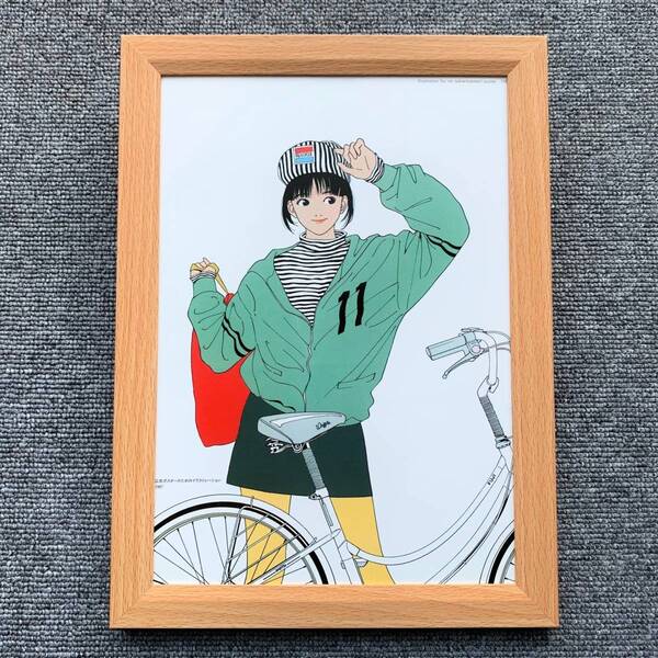 ■江口寿史『FUJI CYCLE 1987』B5サイズ 額入り 貴重イラスト 印刷物 ポスター風デザイン 額装品 アートフレーム インテリア 美女