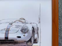 ■BOW。池田和弘『Porsche 550A Spyder』B5サイズ 額入り 貴重イラスト 印刷物 ポスター風デザイン 額装品 アートフレーム インテリア 旧車_画像3