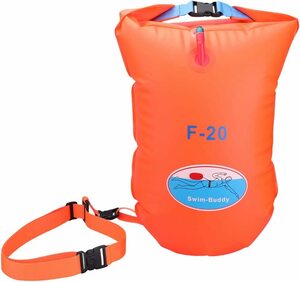 AUGYMER 浮き袋 スイムブイ スイマー 水泳 独立エアバッグ 防水バッグ プールバッグ 視認性アップ 空気入れ簡単 浮力維持 オレンジ 