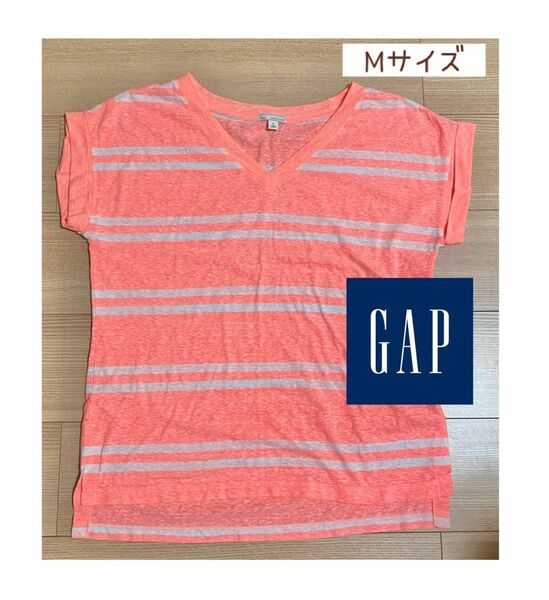 【GAP】ネオンオレンジカラー ボーダーTシャツ レディース Mサイズ