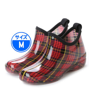 [ outlet ] rain boots Short M check red 15028