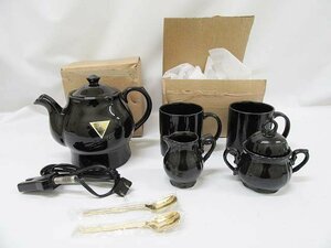 未使用品＊昭和レトロ 電気ポット 陶器 ケトル 高敏 LARK ニューラリック 黒 コーヒーセット シュガーポット ミルクポット マグカップ