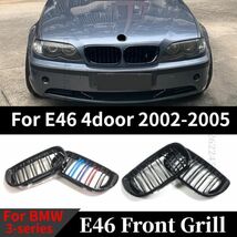 【送料無料】フロントグリル キドニーグリル 艶ありブラック ダブルライン バンパー BMW 3シリーズ E46 318I 320I 325I 330I 2002-2005_画像1