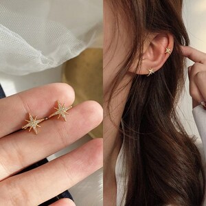  fake earrings earcuff Gold one-side ear Star star simple lady's Korea rhinestone Kirakira beautiful pretty #C899-5