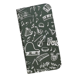 Disney Mobile　スマホケース 手帳型 プリントケース 音符 ピアノ 楽器 黒板 ミュージック