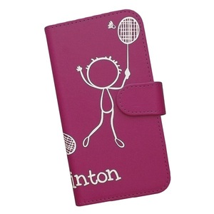 Redmi Note 10 JE XIG02/A101XM　スマホケース 手帳型 バドミントン 羽球 スポーツ モノトーン 棒人間 ピンク