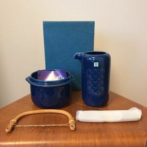  unused goods Hakusan Porcelain wave . see . water tenth set water pitcher ice pail tongs attaching Vintage ruli blue Showa Retro Showa era modern 