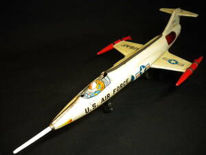 *U.S.AIR FORCE American Air Force Lockheed F104J Star Fighter tin plate made friction type . shop made Showa Retro Vintage missing point equipped *