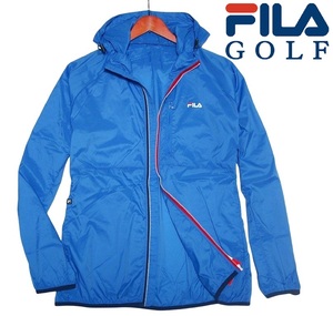 新品! フィラゴルフ ポケッタブル ブルゾン ウインドブレーカー ブルー (L) 送料安☆ FILA GOLF 薄手 UVカット フード 撥水 春夏 青 ★