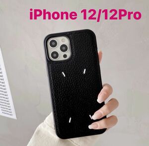 iPhone 12 / 12 Pro 用　刺繍 ケース　ブラック　レザー 風