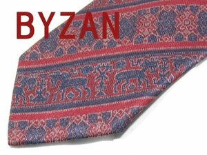 D 867 【象形文字】ビザン BYZAN ネクタイ 赤系 象形文字 プリント