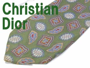 D 347 クリスチャンディオール Christian Dior ネクタイ 緑系小紋柄プリント