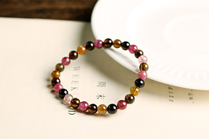 1 jpy ~ high class natural stone tourmaline multicolor * bracele *6MM~7MM [ Random shipping ] Power Stone high quality present new goods 