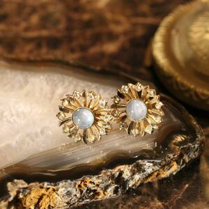 USA VINTAGE CLEAR STONE FLOWER DESIGN EAR CLIPS/アメリカ古着クリアストーンお花デザインイヤリング