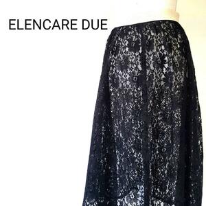 ELENCARE DUE ボタニカル柄レース 透け感 フレアロングスカート　エレンカーデュエ　ブラック　M〜L 