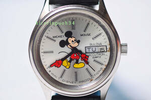  ценный высококлассный BULOVA Mickey Mouse часы ACCUTRON день недели дефект OH завершено Disney 