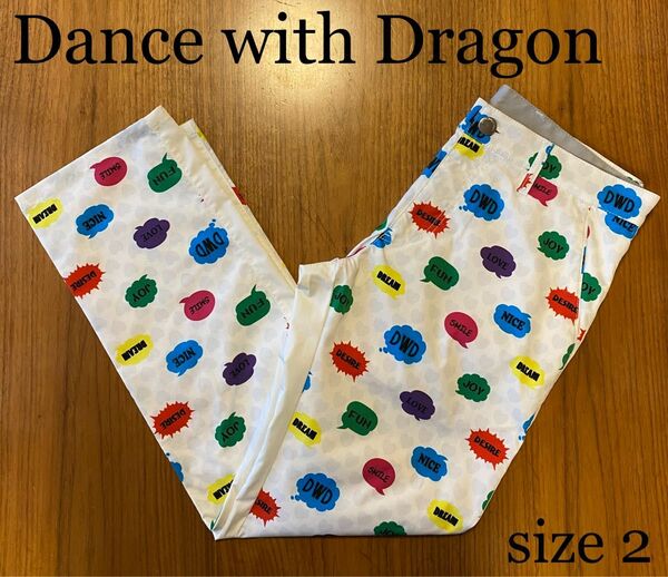 ダンスウィズドラゴン ゴルフウェア レディース パンツ 総柄 サイズ2 美品 ストレッチパンツ