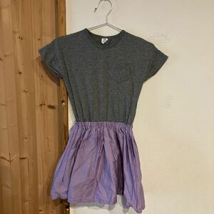 デビロック 女の子 120 シンプル カジュアル ワンピース 半袖Tシャツ スカート グレー バープル 紫 美品