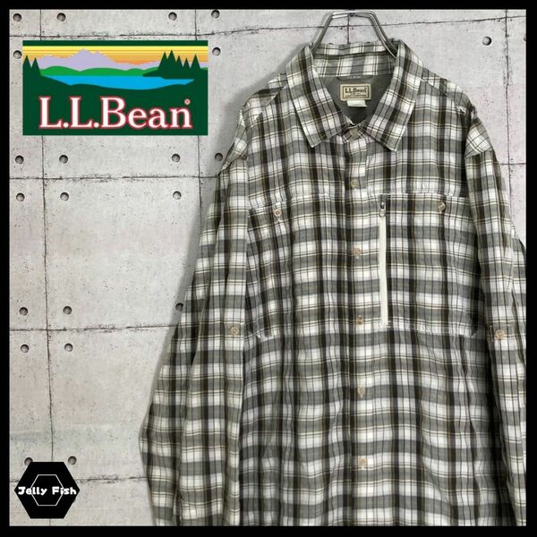 【希少カラー】 L.L.Bean 長袖 ポリナイロン フィッシングシャツ 古着