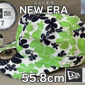 美品 NEW ERA(ニューエラ)レディース キャップ 55.8cm 帽子 コットン 花柄 使用2回 ニューエラジャパン 春夏秋 ホワイト ネイビー グリーン