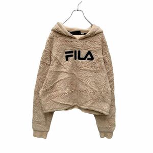 FILA ショート丈 ボア パーカー ウィメンズ 12 XL ベージュ フィラ スポーツ ストリート フーディー 古着卸 アメリカ仕入れ a404-6001