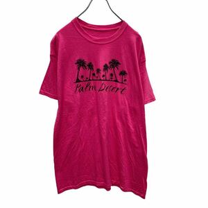 半袖 プリント Tシャツ XL～ ピンク ブラック ヤシの木 シルエット ビッグサイズ 古着卸 アメリカ仕入 a505-5426