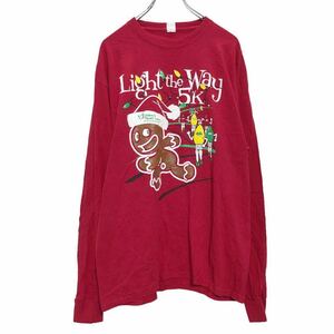 Hanes 長袖 プリント Tシャツ L レッド ヘインズ クリスマス ライト ロンT ロングTシャツ 古着卸 アメリカ仕入 a505-5861