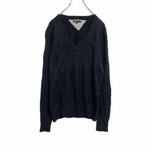 TOMMY HILFIGER Vネック ニットセーター ウィメンズ M ブラック トミーヒルフィガー 古着卸 アメリカ仕入れ a405-5263