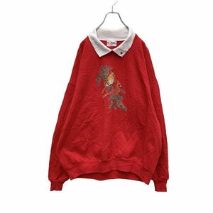 MORNING SUN レイヤードネック スウェット トレーナー ウィメンズ 3XL～ レッド プリント レトロ 80s 90s 古着卸 アメリカ仕入れ a405-5110