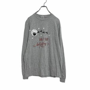 GILDAN 長袖 プリント Tシャツ M グレー クリスマス ギルダン ロンT 古着卸 アメリカ仕入れ a407-5952