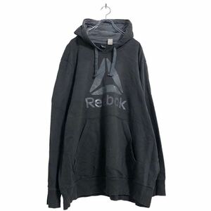 Reebok プリント スウェット パーカー 2XL ブラック リーボック ビッグサイズ プルオーバー 古着卸 アメリカ仕入 a505-6327