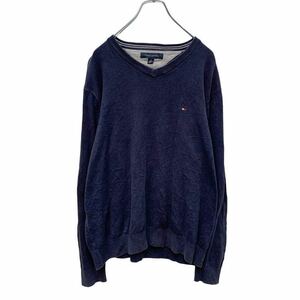 TOMMY HILFIGER ニットセーター M ネイビー トミーヒルフィガー ワンポイントロゴ 古着卸 アメリカ仕入れ a410-5158