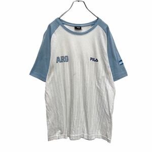 FILA 半袖 プリント Tシャツ M ライトブルー ホワイト フィラ スポーツ アルゼンチン 古着卸 アメリカ仕入 a505-6433