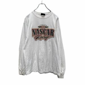 NASCAR 長袖 プリント Tシャツ M ホワイト レッド ブラック ロゴ ロンT 古着卸 アメリカ仕入 a505-6919