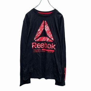 Reebok 長袖 プリント Tシャツ S ブラック レッド リーボック ロゴ ロンT スポーツ 古着卸 アメリカ仕入 a505-6927