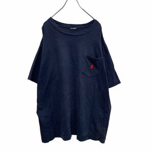 Disney 半袖 Tシャツ 2XL ネイビー レッド ミッキーマウス ワンポイント 胸ポケット ビッグサイズ 古着卸 アメリカ仕入 a504-6509