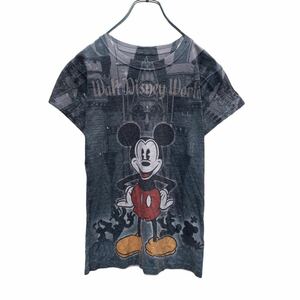 Disney 半袖 プリント Tシャツ ウィメンズ M グレー ラインストーン ディズニー ミッキーマウス 古着卸 アメリカ仕入 a505-5321