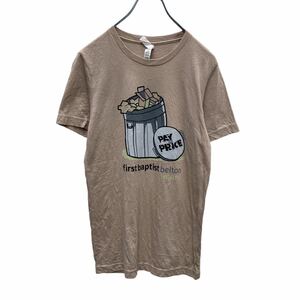 CANVAS 半袖 プリント Tシャツ S ベージュ ゴミ箱 ダストボックス 古着卸 アメリカ仕入 a505-5423