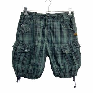 G-STAR RAW カーゴ ショートパンツ W27 ジースター チェック グリーン 古着卸 アメリカ仕入 2305-747