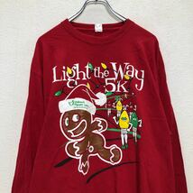 Hanes 長袖 プリント Tシャツ L レッド ヘインズ クリスマス ライト ロンT ロングTシャツ 古着卸 アメリカ仕入 a505-5861_画像2