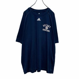 adidas 半袖 プリント Tシャツ XL ネイビー ホワイト サッカー スポーツ ビッグサイズ アディダス ドライ 古着卸 アメリカ仕入 a505-6347