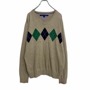 TOMMY HILFIGER ニットセーター L ベージュ アーガイル トミーヒルフィガー 古着卸 アメリカ仕入れ a410-5166