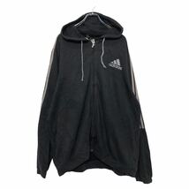 adidas ジップアップ フーディー XL ブラック アディダス スポーツ プリント パーカー 古着卸 アメリカ仕入 a505-6910_画像1